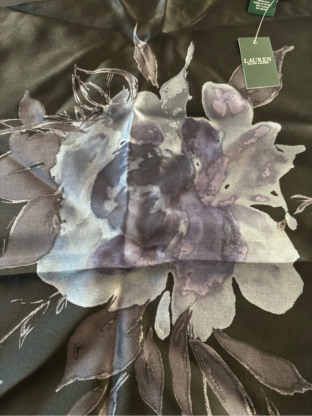 Lauren Ralph Lauren Black Floral Silk scarf - Picture 2 of 3
